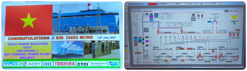 Dấu mốc ghi nhận sự kiện MBA T1 - Nhà máy nhiệt điện BOT Vân Phong 1 đóng điện thành công